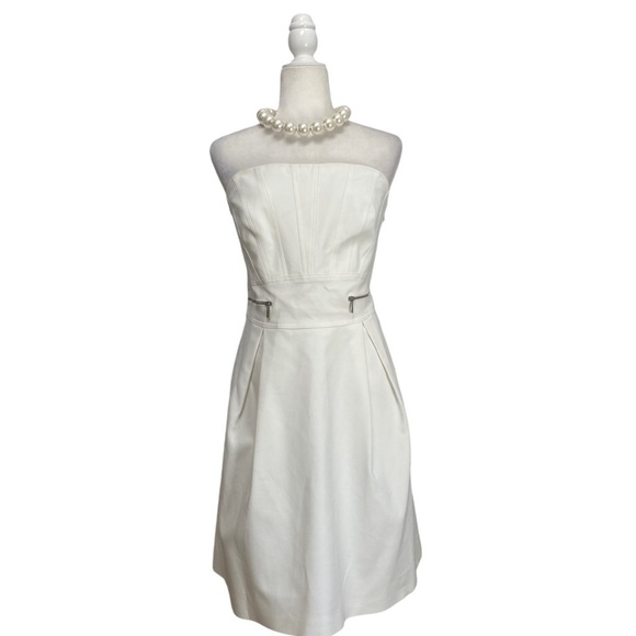 Karen Millen Strapless Tailored Cotton Dress in Ivory Off White NWT with Straps - Picture 9 of 12